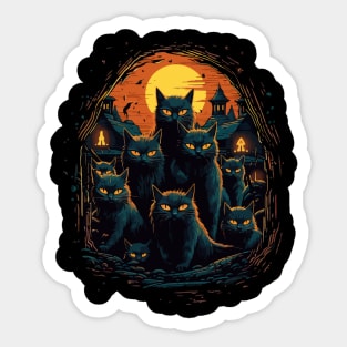 Halloween Scary Black Cats Cute Pumpkin Sticker